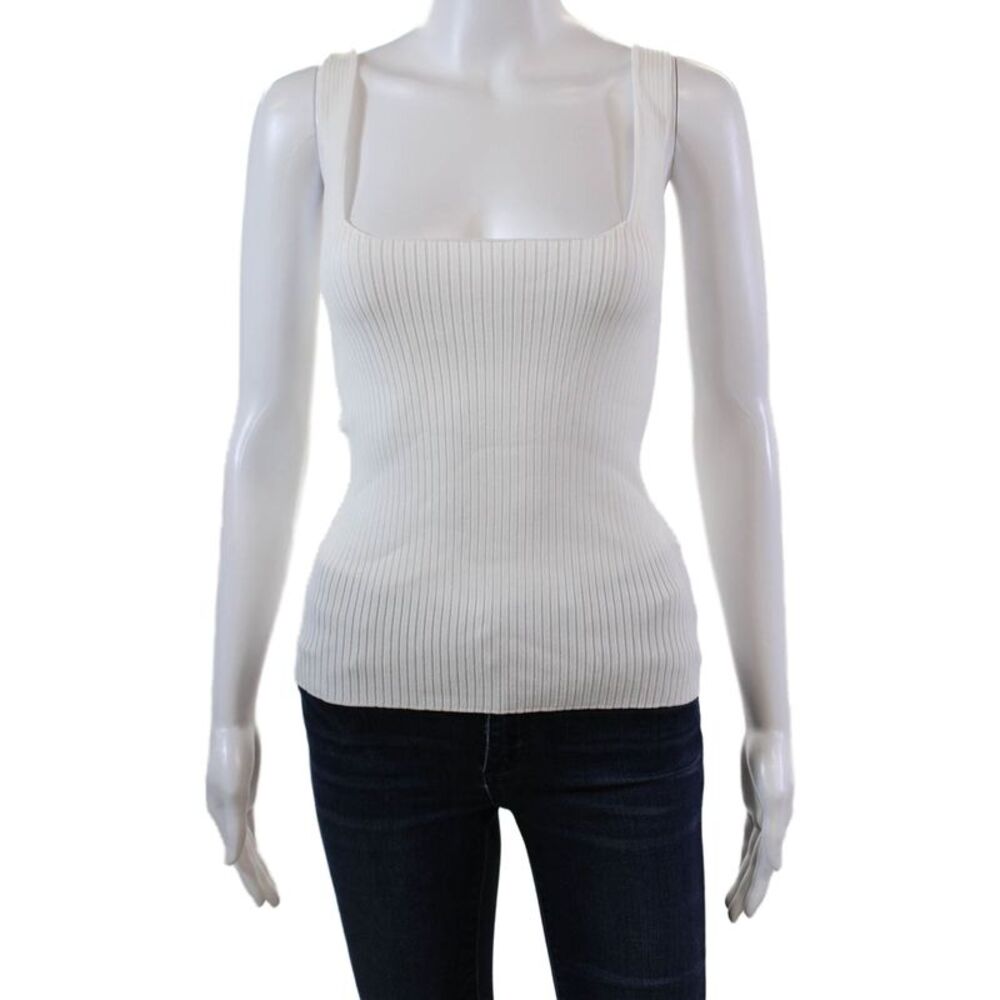 Sweewe Womens Ribbed Scoop Neck Sleeveless Tank Top White Size Large